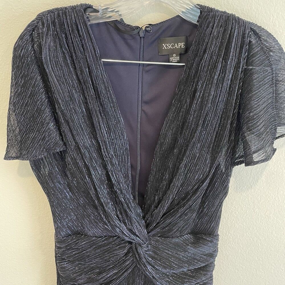 Xscape Navy Blue Short-Sleeve V-Neck Maxi Dress - Picture 3 of 16